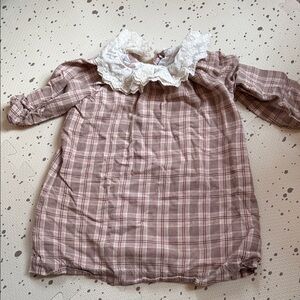 Bonpoint Plaid Dress with Lace Collar